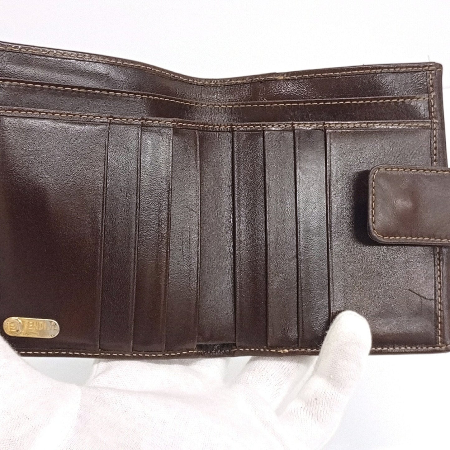 Fendi Brown Canvas Leather Middle Wallet (Tri-Fold) (Pre-Owned)