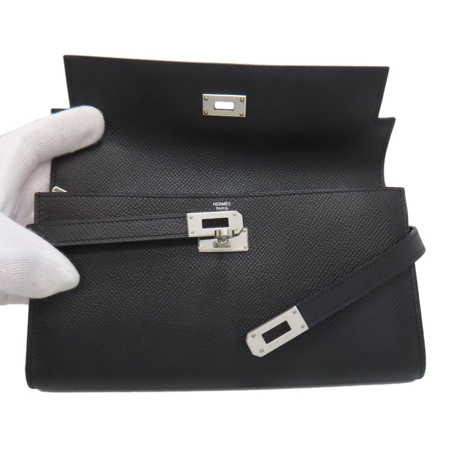Hermes Kelly Black Epsom Leather Long Wallet (Bi-Fold) (Pre-Owned)