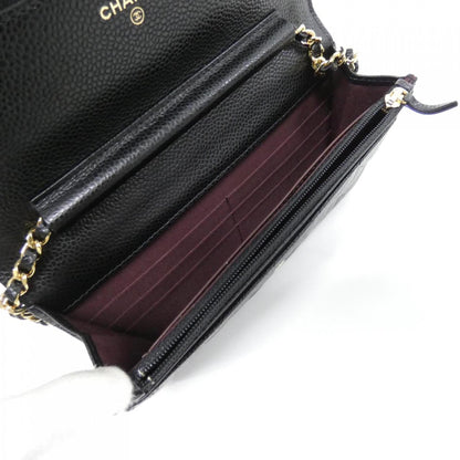 Chanel Black Bordeaux Grained Calfskin Chain/Shoulder Wallet (Pre-Owned)