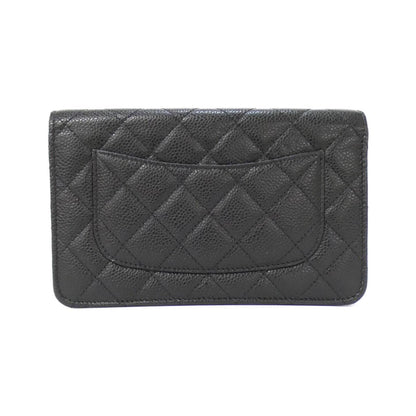 Chanel Black Bordeaux Grained Calfskin Chain/Shoulder Wallet (Pre-Owned)