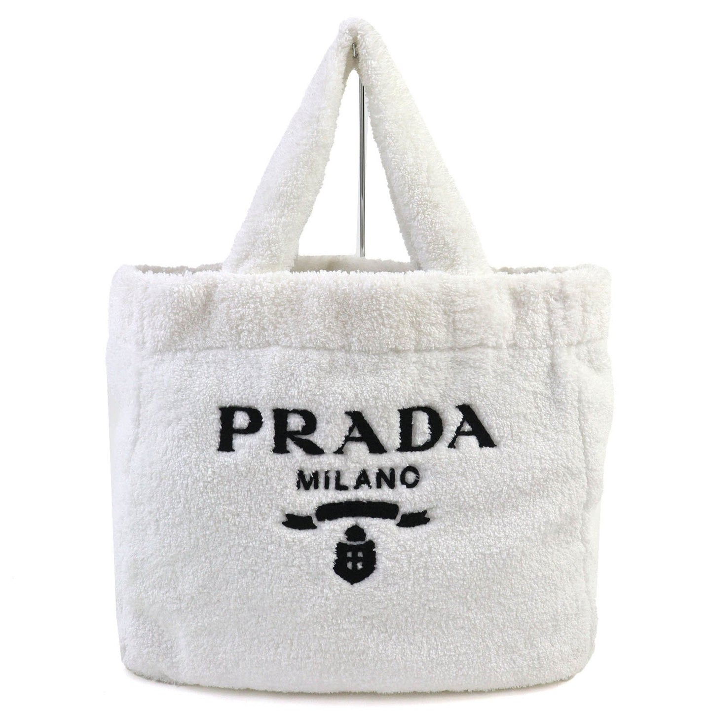 Prada Black White Polyester Leather Tote Bag (Pre-Owned)