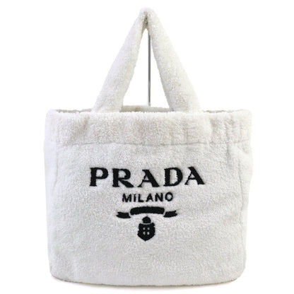 Prada Black White Polyester Leather Tote Bag (Pre-Owned)