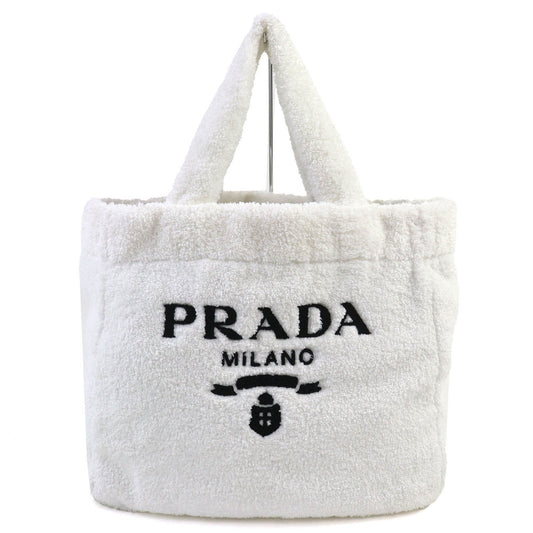 Prada Black White Polyester Leather Tote Bag (Pre-Owned)