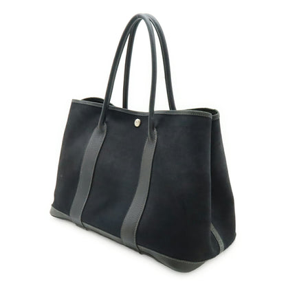 Hermes Garden Black Toile Officier Leather Handbag Tote Bag (Pre-Owned)