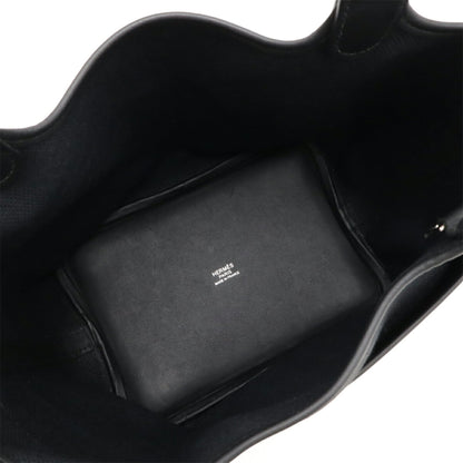 Hermes Black Swift Leather Cotton Canvas Handbag Tote Bag (Pre-Owned)