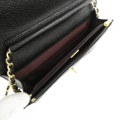 Chanel Black Bordeaux Grained Calfskin Chain/Shoulder Wallet (Pre-Owned)