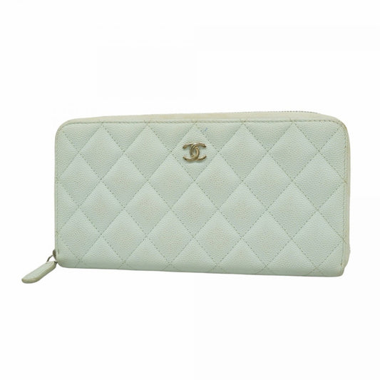 Chanel Light Blue Grained Calfskin Long Wallet (Bi-Fold) (Pre-Owned)