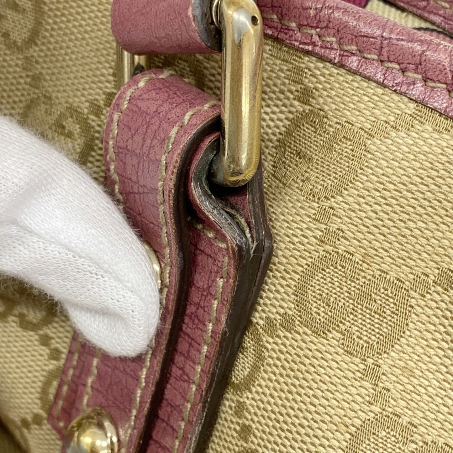 Gucci Beige Pink Canvas Tote Bag (Pre-Owned)