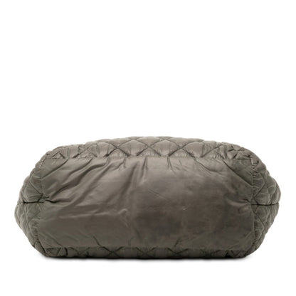 Chanel Khaki Navy Nylon Leather Handbag Tote Bag (Pre-Owned)