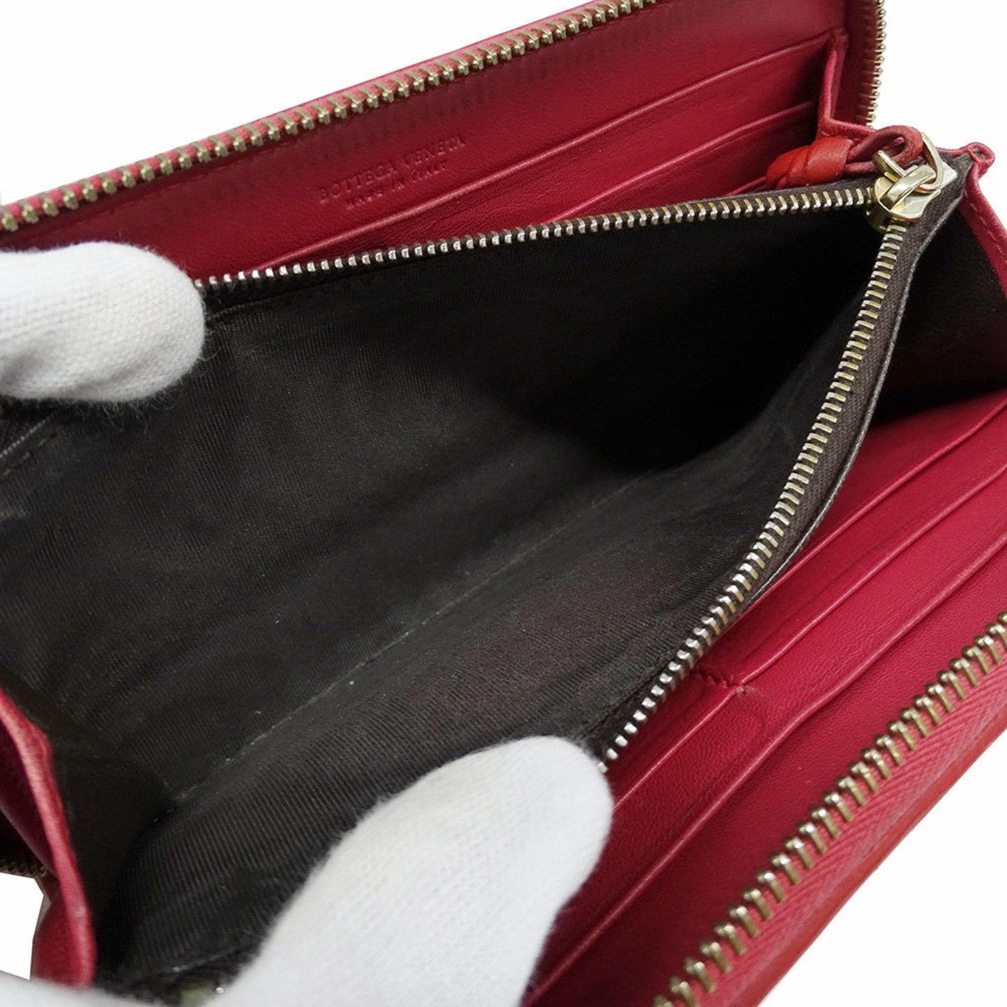 Bottega Veneta Red Color Intrecciato Long Wallet (Bi-Fold) (Pre-Owned)