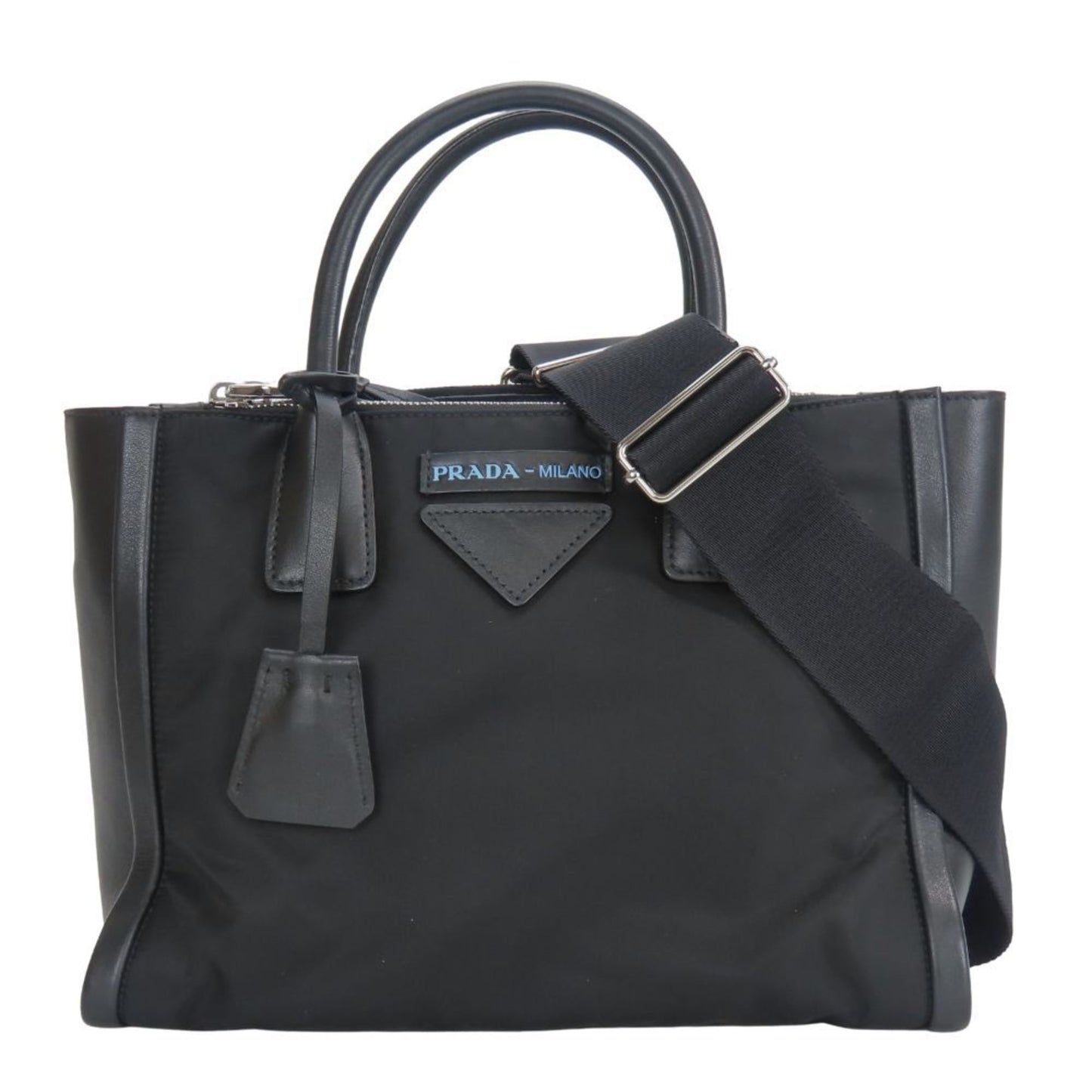 Prada Black Nylon Leather Tote Bag (Pre-Owned)