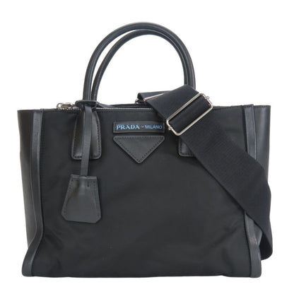 Prada Black Nylon Leather Tote Bag (Pre-Owned)
