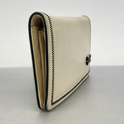 Chanel Beige Black Leather Long Wallet (Bi-Fold) (Pre-Owned)