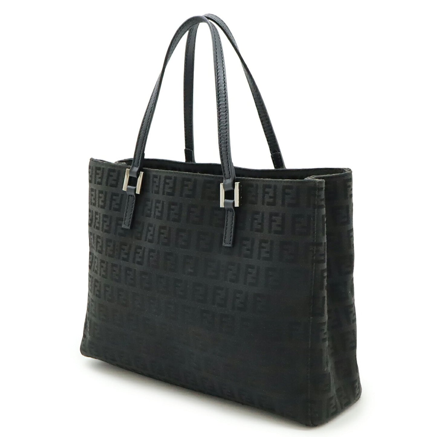 Fendi Black Canvas Leather Handbag Tote Bag (Pre-Owned)