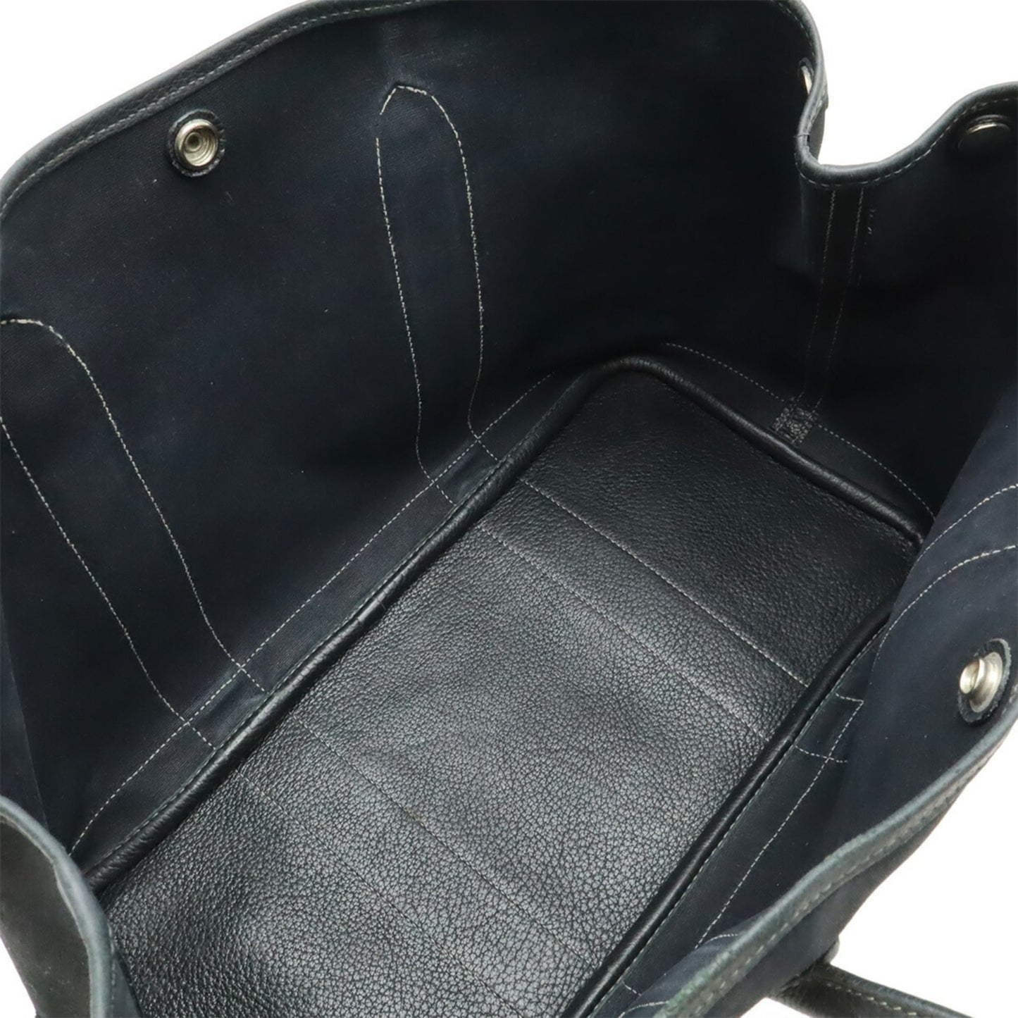 Hermes Garden Black Toile Officier Leather Handbag Tote Bag (Pre-Owned)