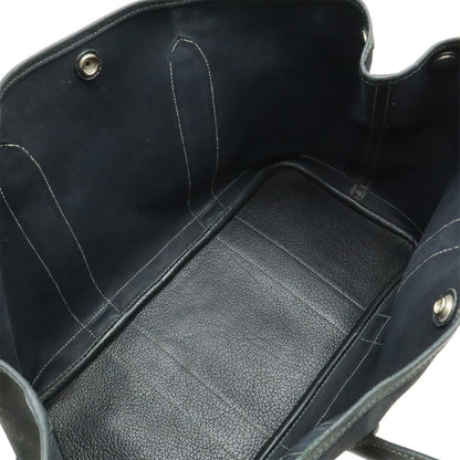 Hermes Garden Black Toile Officier Leather Handbag Tote Bag (Pre-Owned)