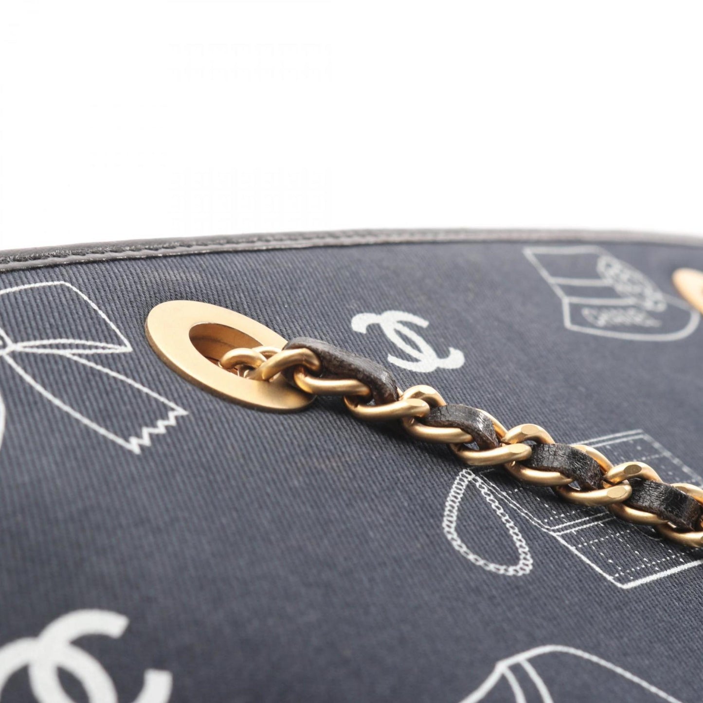 Chanel Black Navy White Canvas Leather Tote Bag (Pre-Owned)