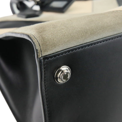 Louis Vuitton Black Gray Ivory Leather Suede Handbag Tote Bag (Pre-Owned)