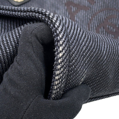 Chanel Navy Black Raffia Leather Shopping Bag Tote Bag (Pre-Owned)