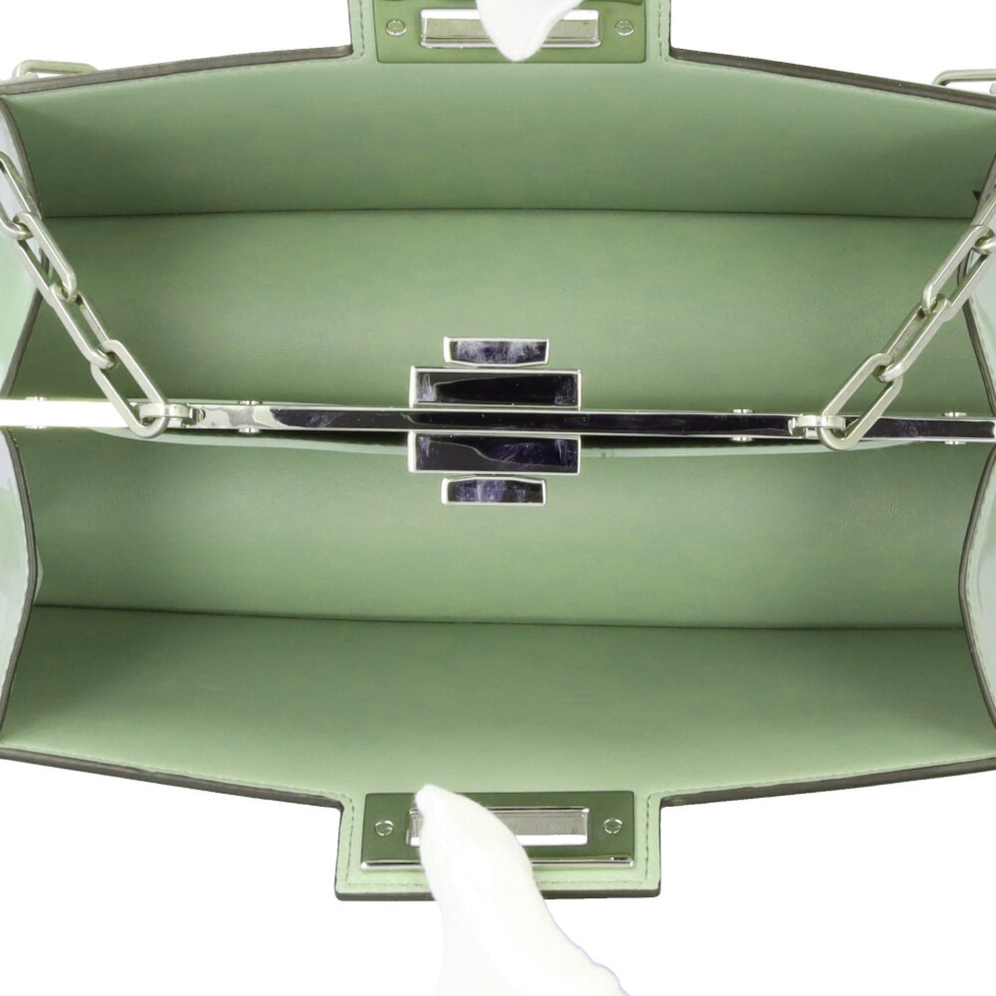 Fendi Peekaboo Green Patent Leather Shoulder Bag (Pre-Owned)