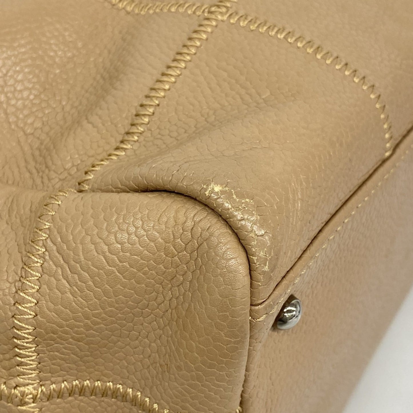 Chanel Beige Grained Calfskin Shoulder Bag (Pre-Owned)