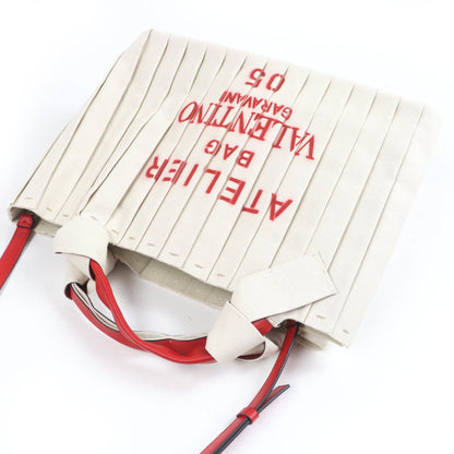 Valentino Garavani Ivory Canvas Leather Tote Bag (Pre-Owned)