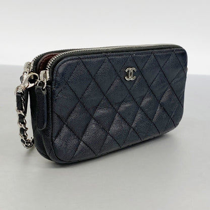 Chanel Black Grained Calfskin Chain/Shoulder Wallet (Pre-Owned)
