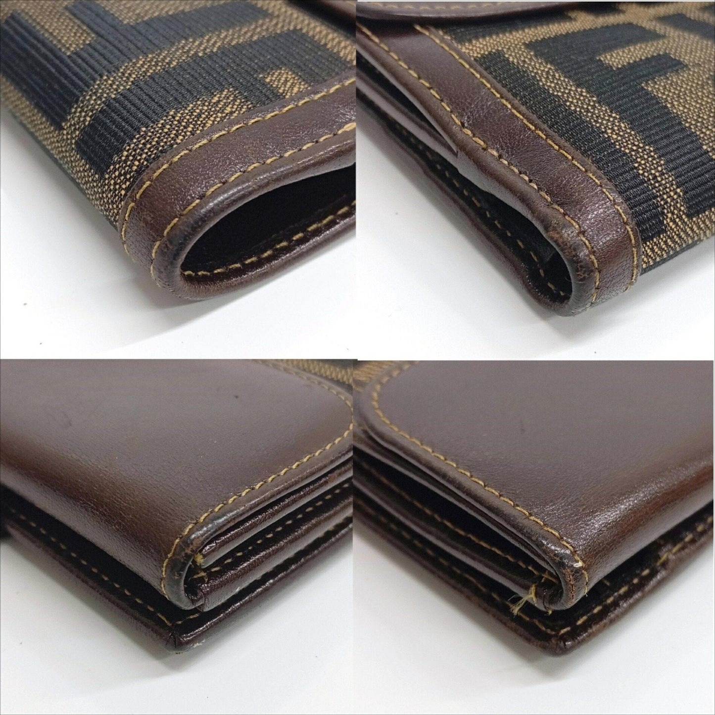 Fendi Brown Canvas Leather Middle Wallet (Tri-Fold) (Pre-Owned)