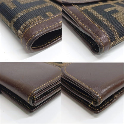 Fendi Brown Canvas Leather Middle Wallet (Tri-Fold) (Pre-Owned)
