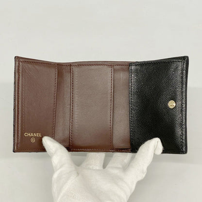 Chanel Black Grained Calfskin Wallet (Tri-Fold) (Pre-Owned)