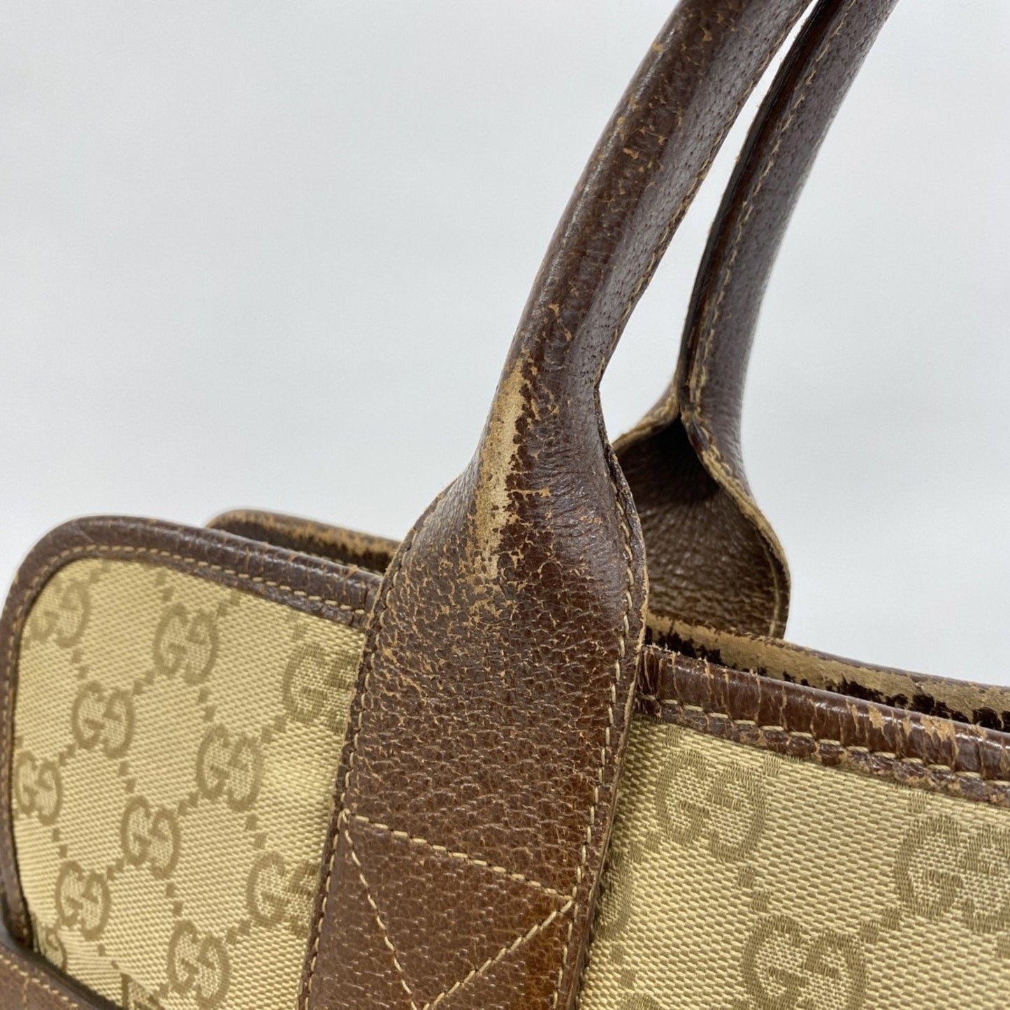 Gucci Beige Brown Canvas Tote Bag (Pre-Owned)