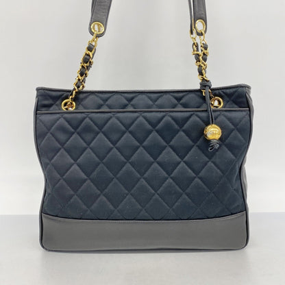 Chanel Black Leather Satin Tote Bag (Pre-Owned)