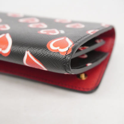 Prada Black Red Color Leather Long Wallet (Bi-Fold) (Pre-Owned)
