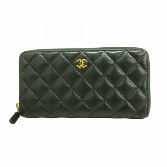 Chanel Black Leather Long Wallet (Bi-Fold) (Pre-Owned)