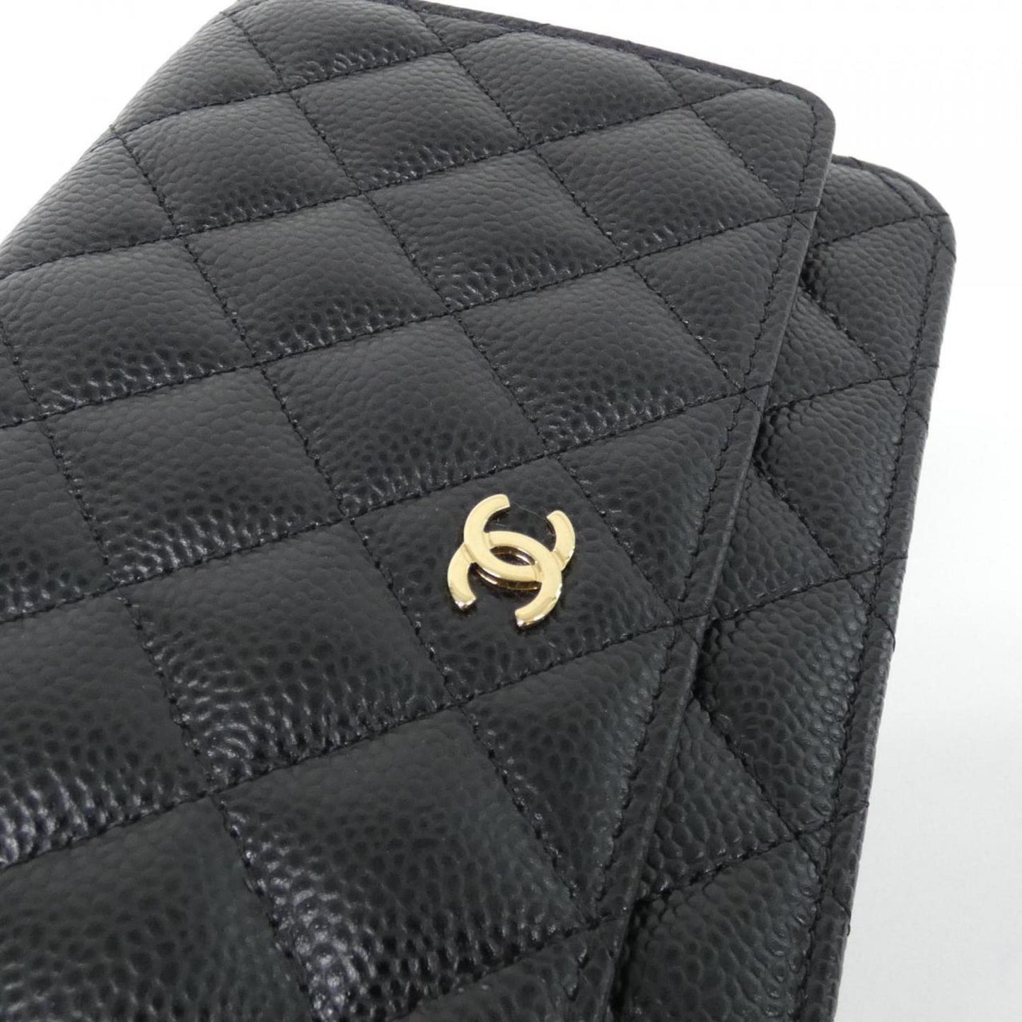 Chanel Black Bordeaux Grained Calfskin Chain/Shoulder Wallet (Pre-Owned)