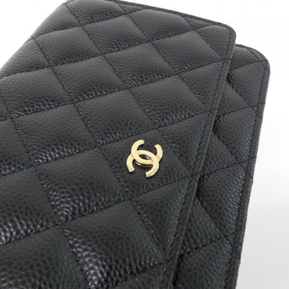 Chanel Black Bordeaux Grained Calfskin Chain/Shoulder Wallet (Pre-Owned)