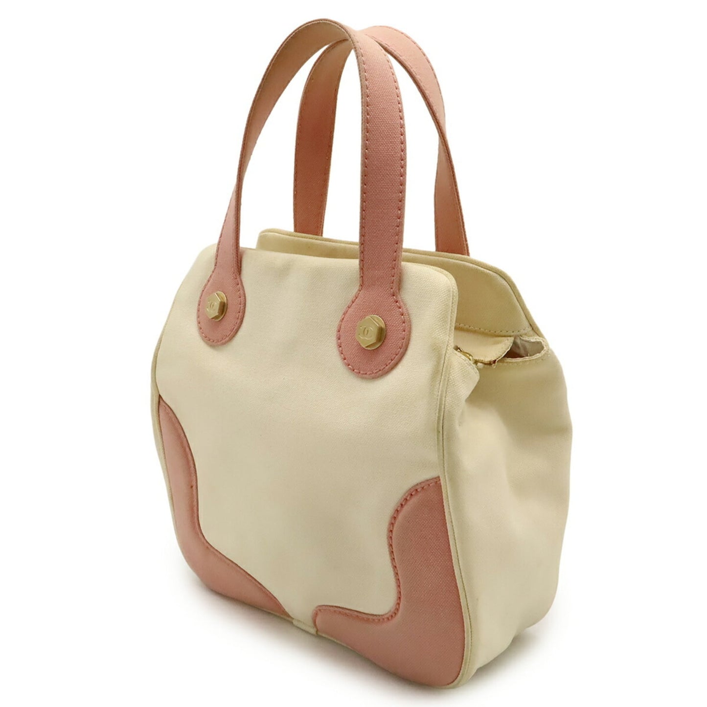 Chanel Ivory Pink Canvas Handbag Tote Bag (Pre-Owned)