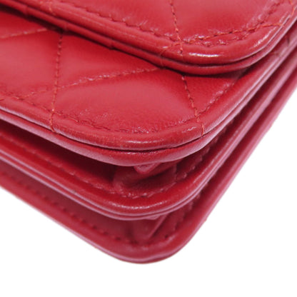 Chanel Matelasse Red Color Leather Wallet (Bi-Fold) (Pre-Owned)