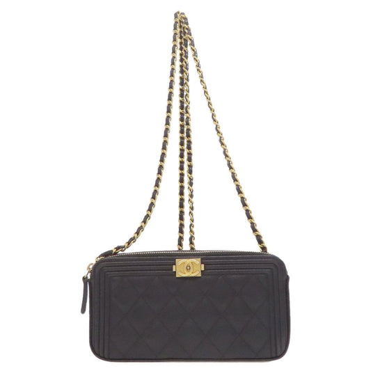 Chanel Matelasse Black Leather Chain/Shoulder Wallet (Pre-Owned)
