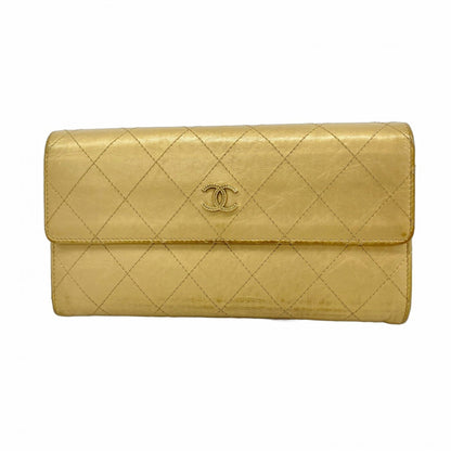 Chanel Beige Leather Long Wallet (Bi-Fold) (Pre-Owned)