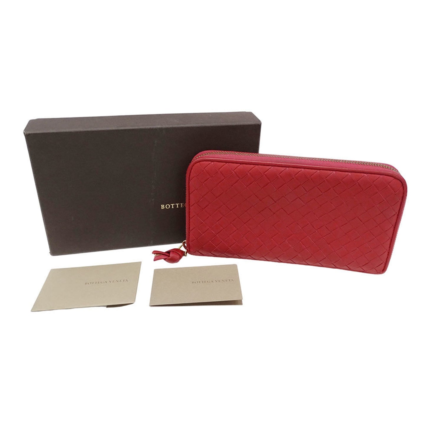 Bottega Veneta Red Color Intrecciato Long Wallet (Bi-Fold) (Pre-Owned)