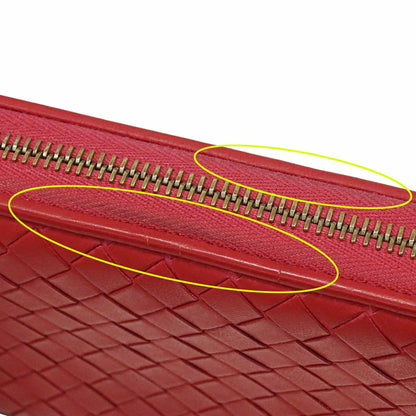 Bottega Veneta Red Color Intrecciato Long Wallet (Bi-Fold) (Pre-Owned)