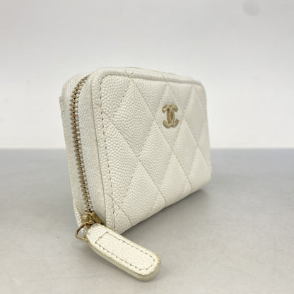 Chanel White Grained Calfskin Coin Purse/Coin Case (Pre-Owned)