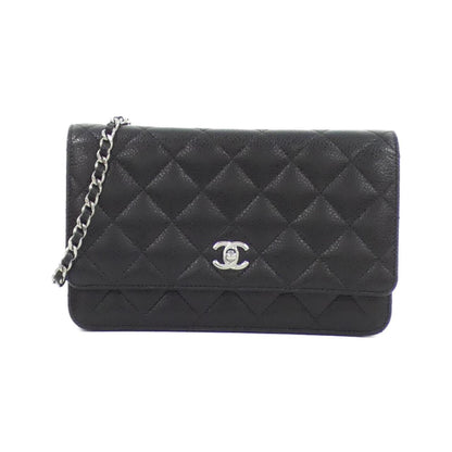 Chanel Black Bordeaux Grained Calfskin Chain/Shoulder Wallet (Pre-Owned)