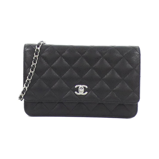 Chanel Black Bordeaux Grained Calfskin Chain/Shoulder Wallet (Pre-Owned)