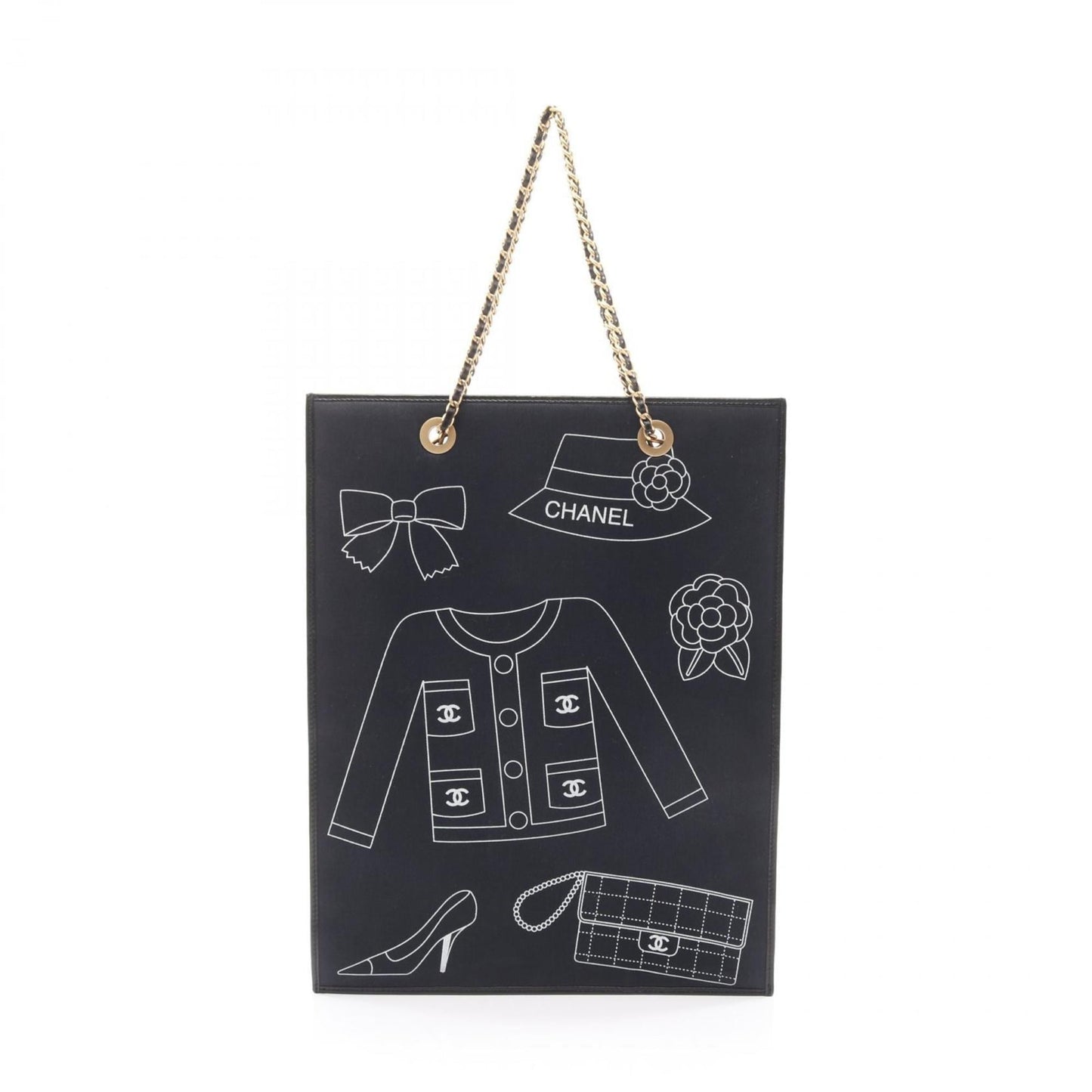 Chanel Black Navy White Canvas Leather Tote Bag (Pre-Owned)