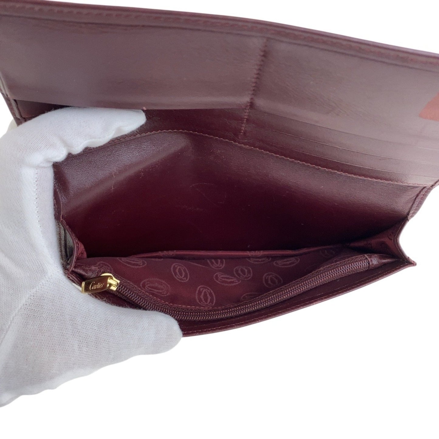 Cartier Wine Red Leather Long Wallet (Bi-Fold) (Pre-Owned)