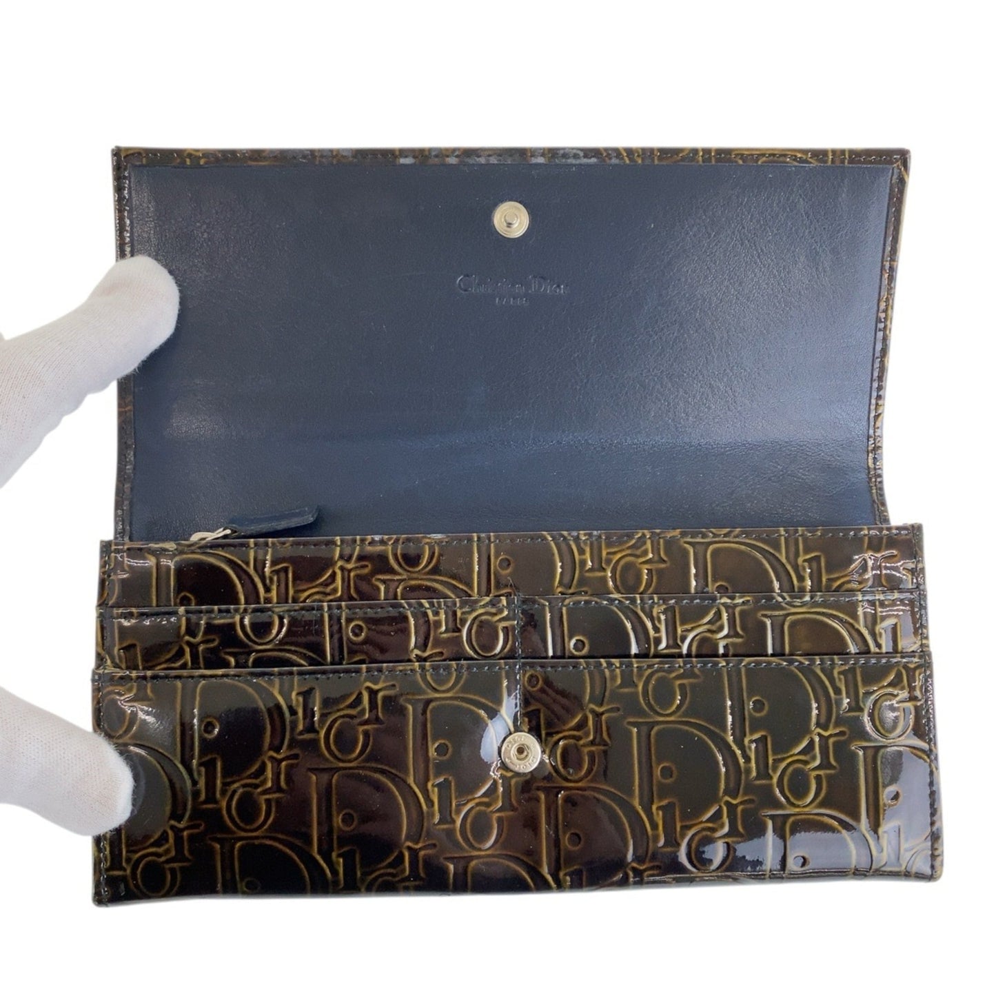 Christian Dior Brown Patent Leather Long Wallet (Bi-Fold) (Pre-Owned)