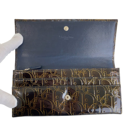 Christian Dior Brown Patent Leather Long Wallet (Bi-Fold) (Pre-Owned)
