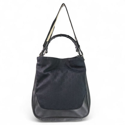 Gucci Black Leather Gg Canvas Handbag Shoulder Bag (Pre-Owned)